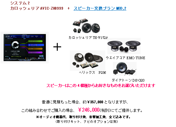 システム2 カロッツェリアAVIC-ZH0999+スピーカー交換プランMOD2