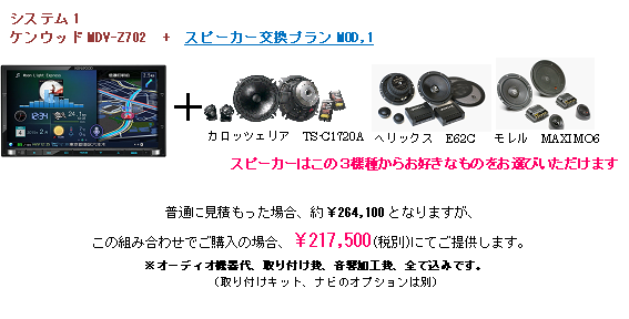 システム1 ケンウッドMDV-Z702+スピーカー交換プランMOD1